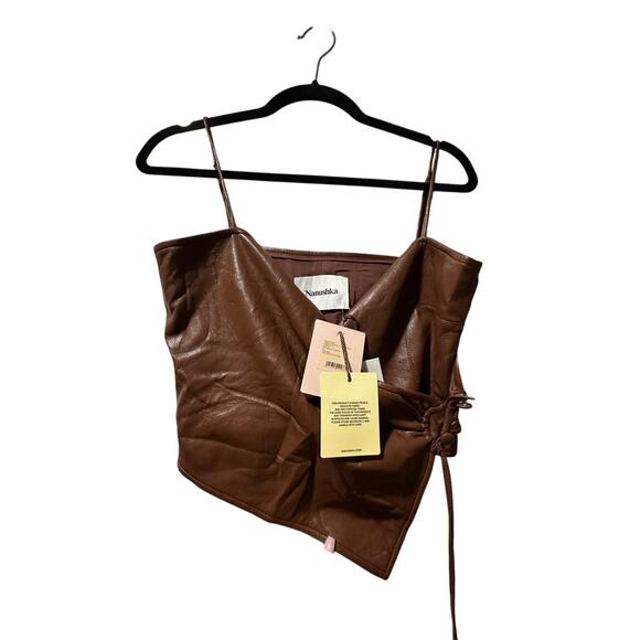 Nanushka Womens Cosimo brown Faux Leather Sleeveless corset Crop Top - Picture 1 of 4